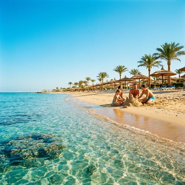 Счастливая семья на пляже Хургады